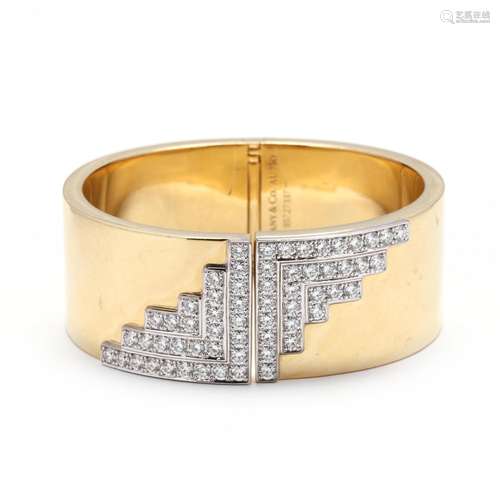 Gold and Diamond Hinged Bracelet, Tiffany & Co.