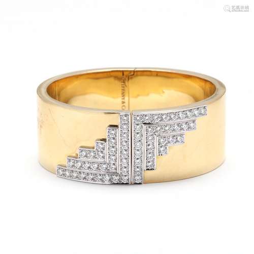 Gold and Diamond Hinged Bracelet, Tiffany & Co.