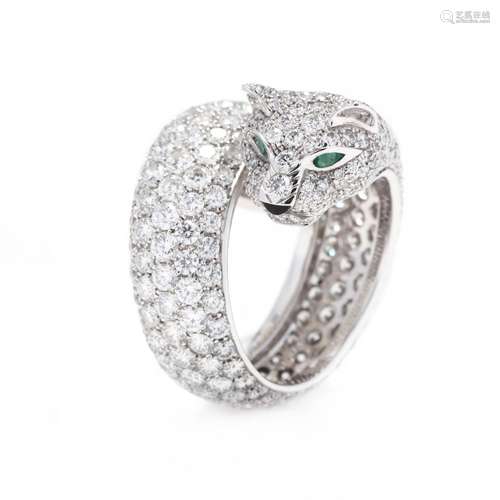 18KT White Gold and Gem-Set PanthÃ¨re Ring, Cartier