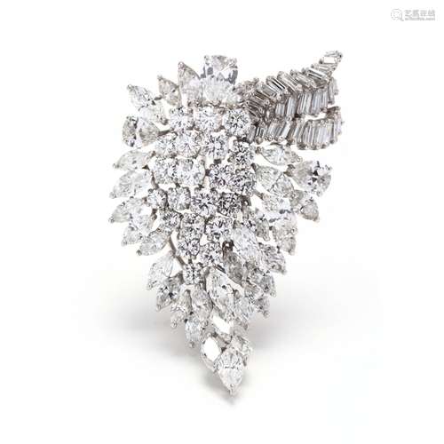 Platinum and Diamond Foliate En Tremblant Brooch