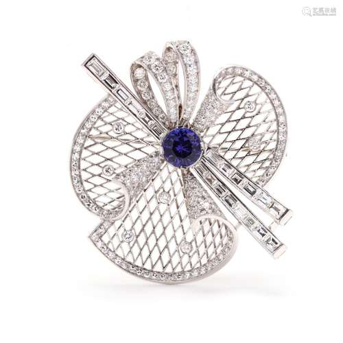 Platinum, Tanzanite, and Diamond Brooch / Pendant