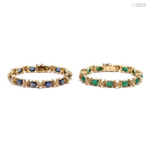 Two Gold and Gem-Set Bracelets, Italy