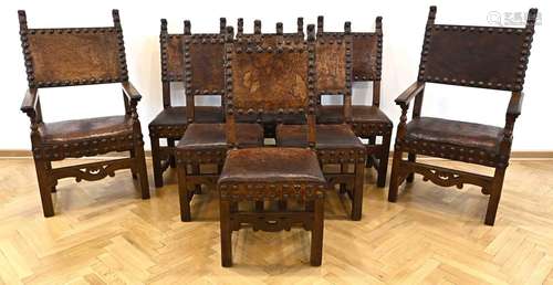 Set of six chairs and two armchairs