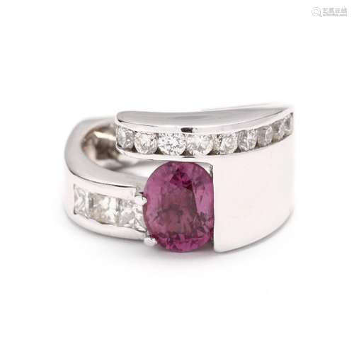 White Gold, Pink Sapphire, and Diamond Ring