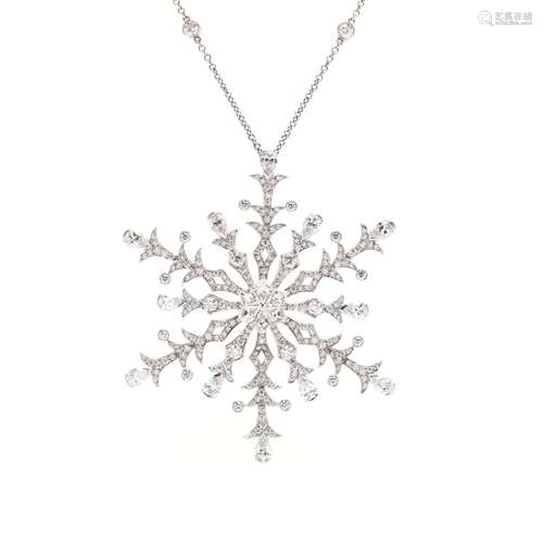 Large Platinum and Diamond Snowflake Pendant Necklace, Tiffa...