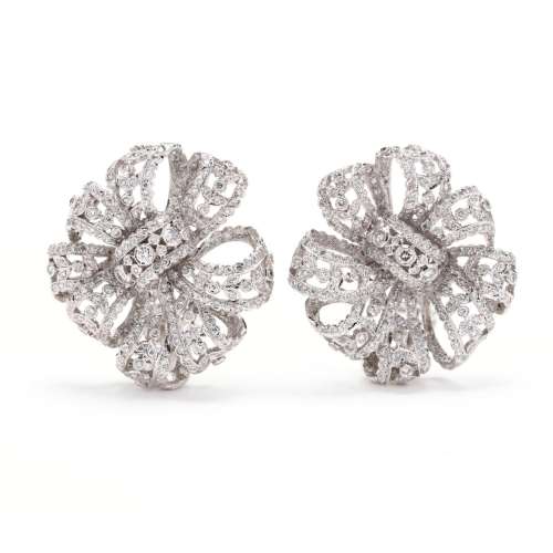 White Gold and Diamond Bow Motif Earrings