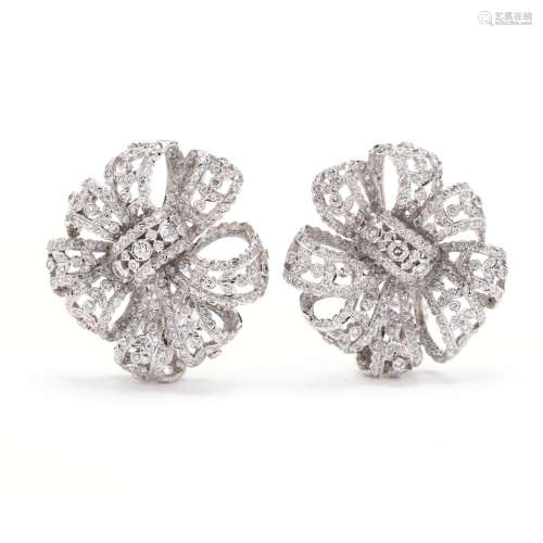 White Gold and Diamond Bow Motif Earrings