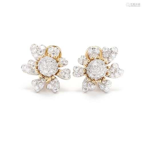 Platinum, Gold, and Diamond Cones with Petals Earrings, Schl...