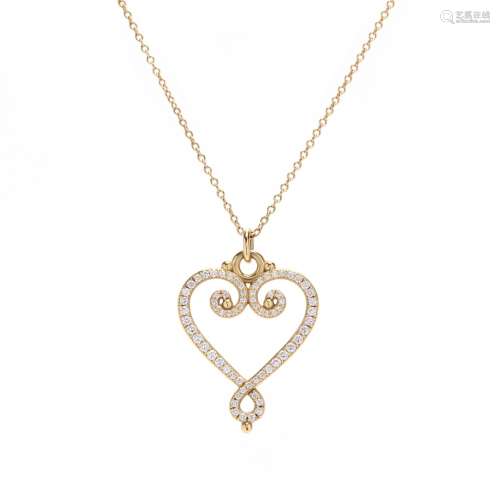 18KT Gold and Diamond Venezia Goldoni Heart Pendant Necklace...