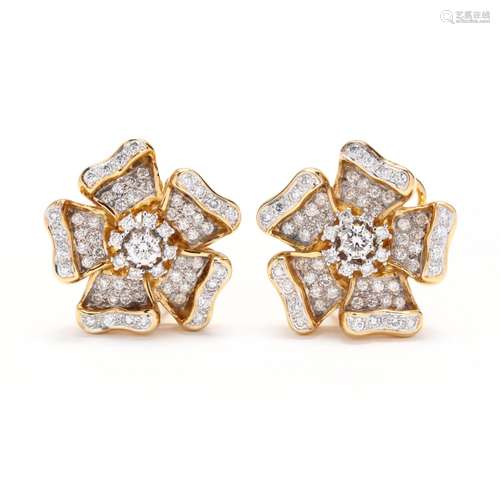 Gold and Diamond Flower Earrings