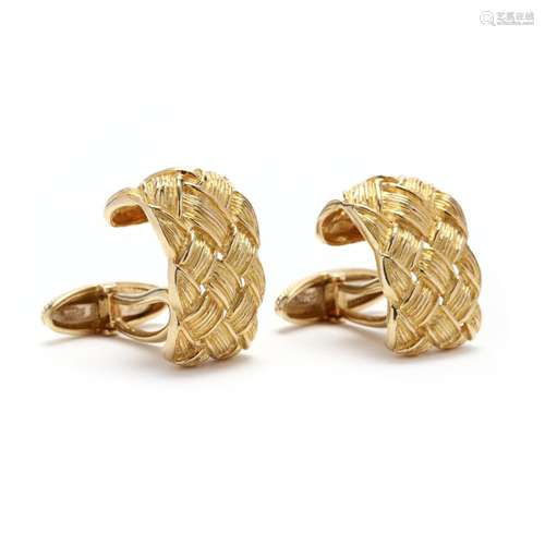 Pair of Gold Basketweave Cufflinks