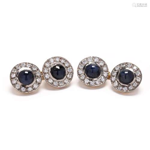 Bi-Color Gold, Sapphire, and Diamond Cufflinks