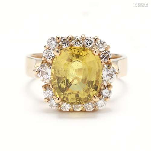 Gold, Yellow Sapphire, and Diamond Ring