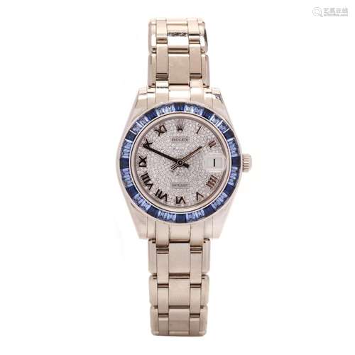 White Gold, Sapphire, and Diamond Datejust Pearlmaster Watch...