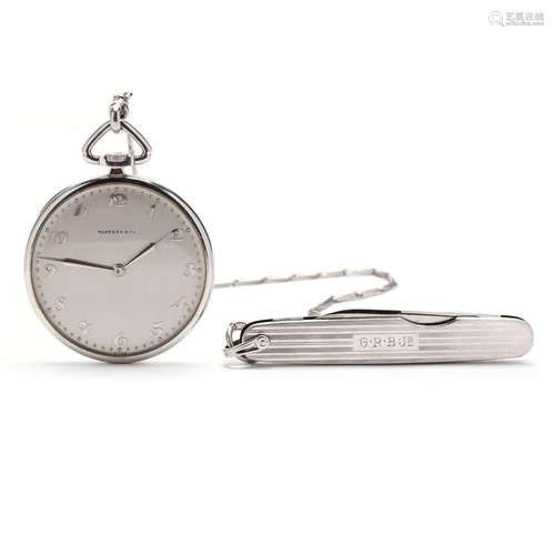 Gent's Art Deco Platinum Open Face Pocket Watch with Pl...