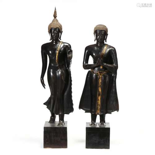 Two Thai Bronze and Gilt Sculptures of the Buddha