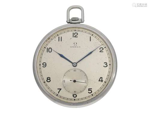 Pocket watch: rare oversize Art déco Omega steel case pocket...