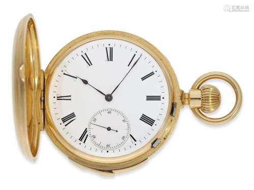 Pocket watch: very fine gold hunting case watch with repeate...