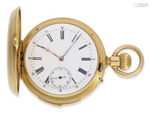 Pocket watch: 18K gold hunting case watch with repeater, in ...