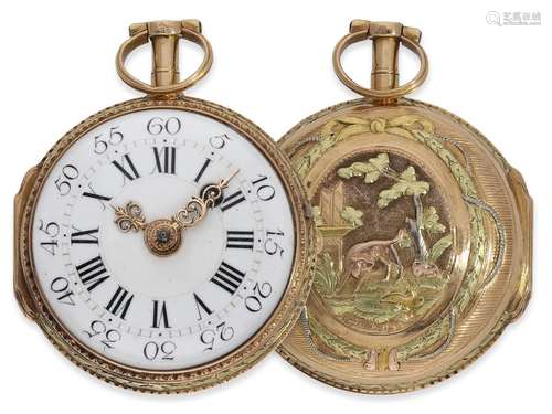 Pocket watch: fine Louis XV lady's watch with 3-coloure...