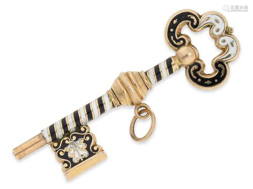 Watch key: exceptionally large and magnificent gold/enamel v...