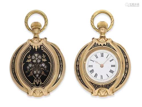 Pocket watch/ form watch: rare gold/ enamel form watch with ...