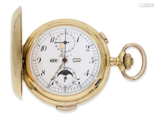 Pocket watch: heavy astronomical gold hunting case watch wit...