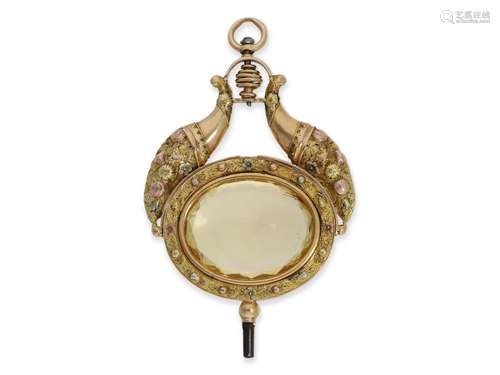 Pocket watch: important large multicolour directoire verge w...