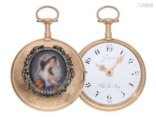 Pocket watch: exceptional pocket watch with enamel painting,...