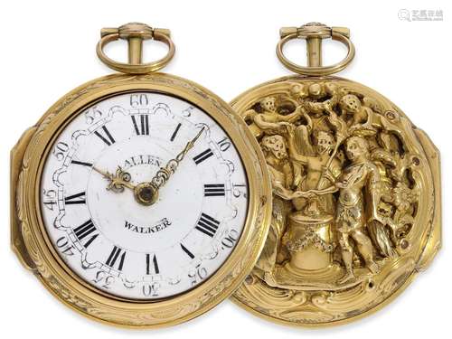 Pocket watch: very rare 20K pair case repoussé verge watch w...