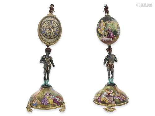 Table clock: exceptional Viennese Renaissance style enamel c...