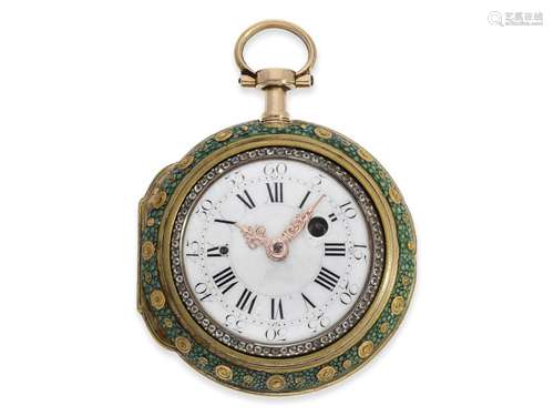 Pocket watch: precious multi-colour verge watch repeater wit...