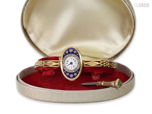 Form watch/wristwatch: exquisite, very early gold/enamel wri...