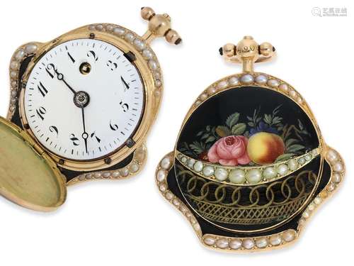 Pendant watch/ form watch: miniature gold/ enamel form watch...