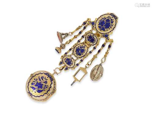 Pocket Watch/chatelaine: English gold/enamel museum-like ver...