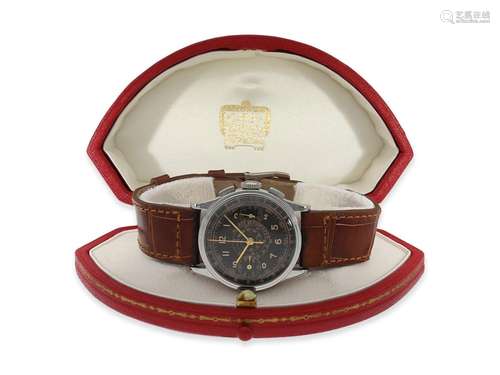 Wristwatch: extremely rare Cartier steel chronograph with bl...