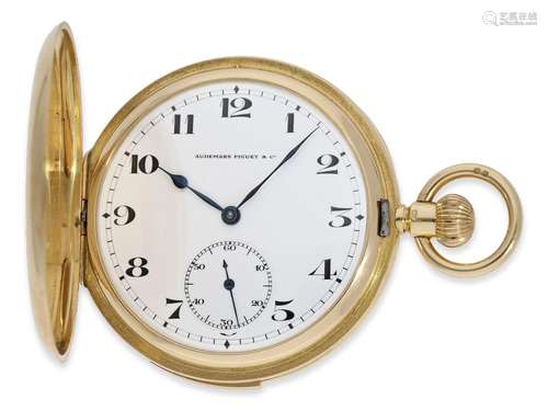 Pocket watch: very fine gold hunting case watch with minute ...