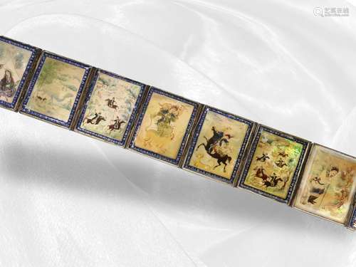 Belt: handmade antique belt with mother of pearl painting, p...