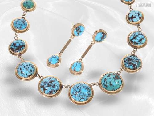 Necklace/collar/earrings: interesting golden vintage turquoi...