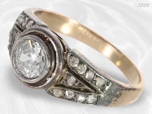 Ring: fine antique gold ring with old cut diamond of about 0...