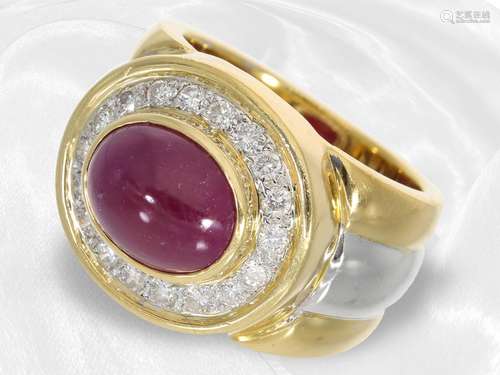 Ring: fancy solidly made ruby/brilliant cocktail gold forgin...