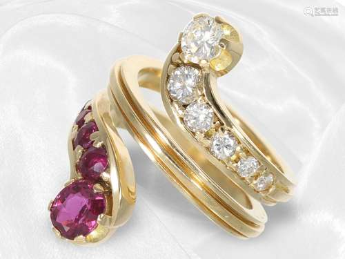 Ring: decorative fancy gold jewelry ring with diamonds and r...