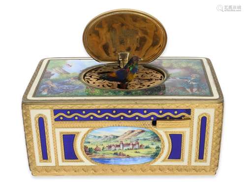 Singing bird box: exquisite enamel box with singing bird aut...