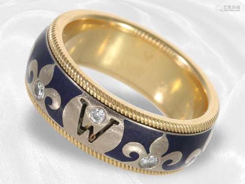 Ring: very fine Wellendorff gold/enamel ladies ring with dia...