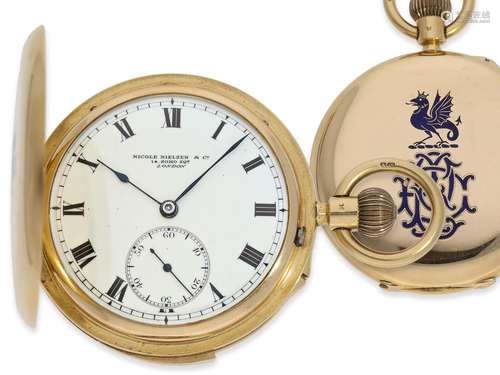 Pocket watch: exquisite gold/enamel hunting case watch with ...