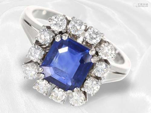 Ring: white gold vintage sapphire/brilliant flower ring, app...