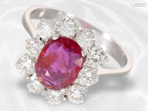 Ring: white gold very beautiful and valuable ruby/brilliant ...