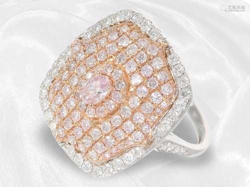 Ring: highly decorative white gold ring with rare light pink...