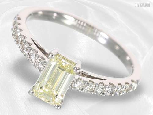 Ring: as new and unworn diamond ring with emerald cut diamon...