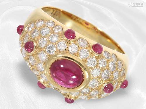 Ring: attractive and fancy ruby/brilliant designer goldsmith...